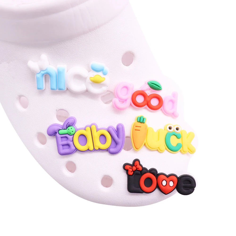 1Pcs Nice Duck Colorful Good Letters PVC Kids Garden Shoes Charms Decorations Buckle Clog DIY Bracelet