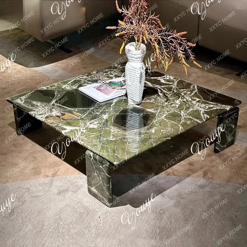 X-S  Luxury Stone Green Tea Table High-end Natural Marble Square  Living Room Villa Coffee Table HG
