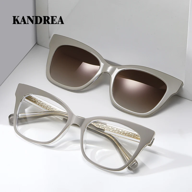 KANDREA Double-Layer Magnetic Sleeve Polarizing Sunglasses Anti-Blue Light Process Temple Propionic Acid Glasses Frame 81638