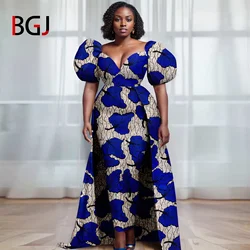 Afripride Women's Ankara Dress Sexy V Neck Bubble Sleeve Multi Back Hem Dresses 2425115