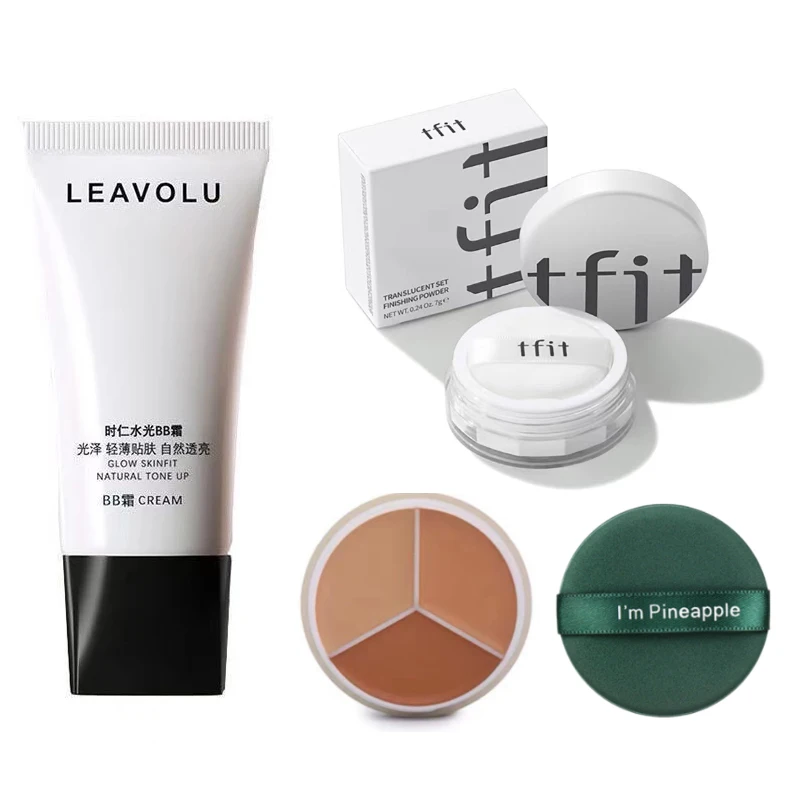 

Leavolu BB Cream and Tfit Powder Concealer Set Moisturizing Face Base Makeup Invisible Pore Repair Cream Nourishing Brightening