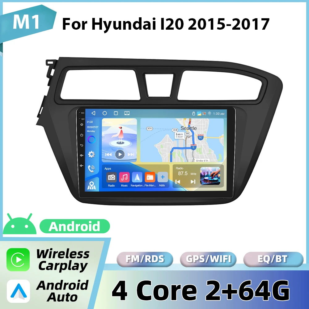 Podofo draadloze CarPlay voor Apple voor Hyundai I20 2015-2017 Android Auto autoradio GPS FM/RDS stereo WiFi BT multimediasysteem