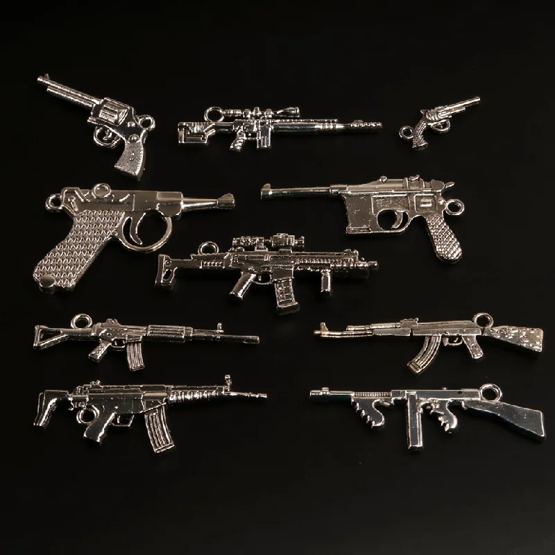 1pack  Silver Plated Mix Retro Firearms Rifles Submachine Guns Pistols Alloy Pendant DIY Charms Necklace Jewelry Crafts Making