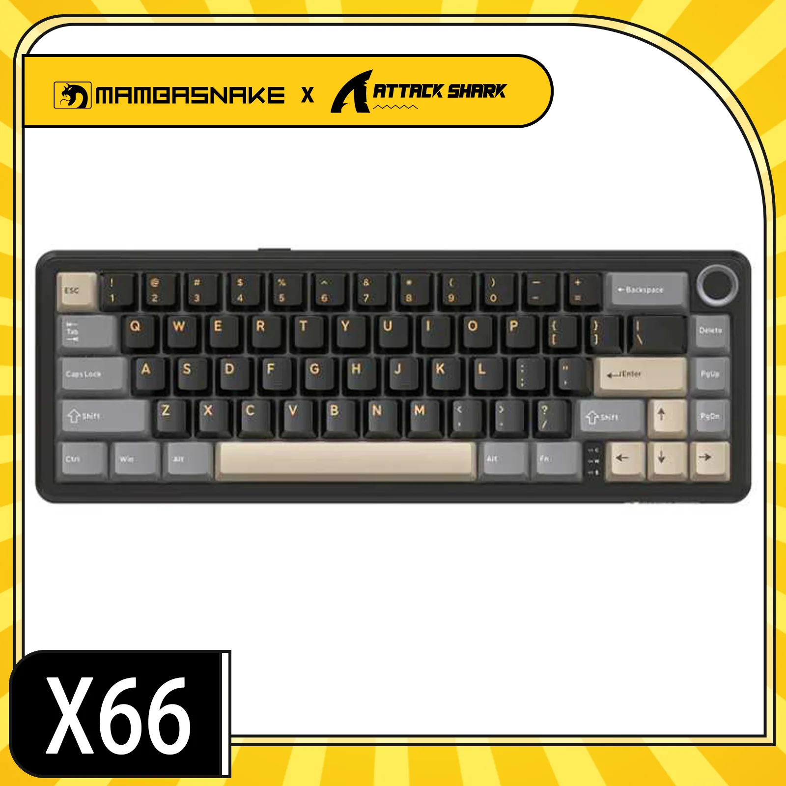

MAMBASNAKE x ATTACK SHARK X66 Wireless Mechanical Gaming Keyboard with Knob,Tri Mode USB-C/BT5.0/2.4G Gasket Mounted
