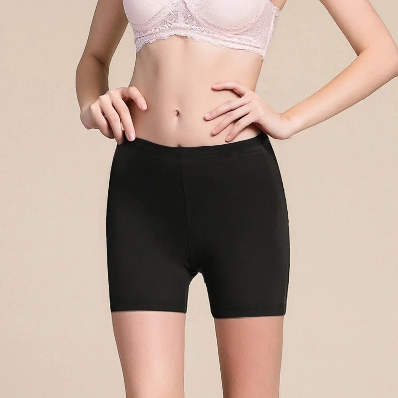 Silk Seamless Safety Pants Women's Mulberry Silk Middle Waist High Elastic Breathable Anti-light Three-point Leggings Panties