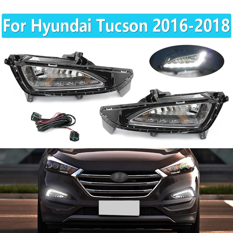 1 Set For Hyundai Tucson 2016 2017 2018 LED DRL Headlight Foglights Fog Lamp Cover 12V Daylights Car Styling Accessories