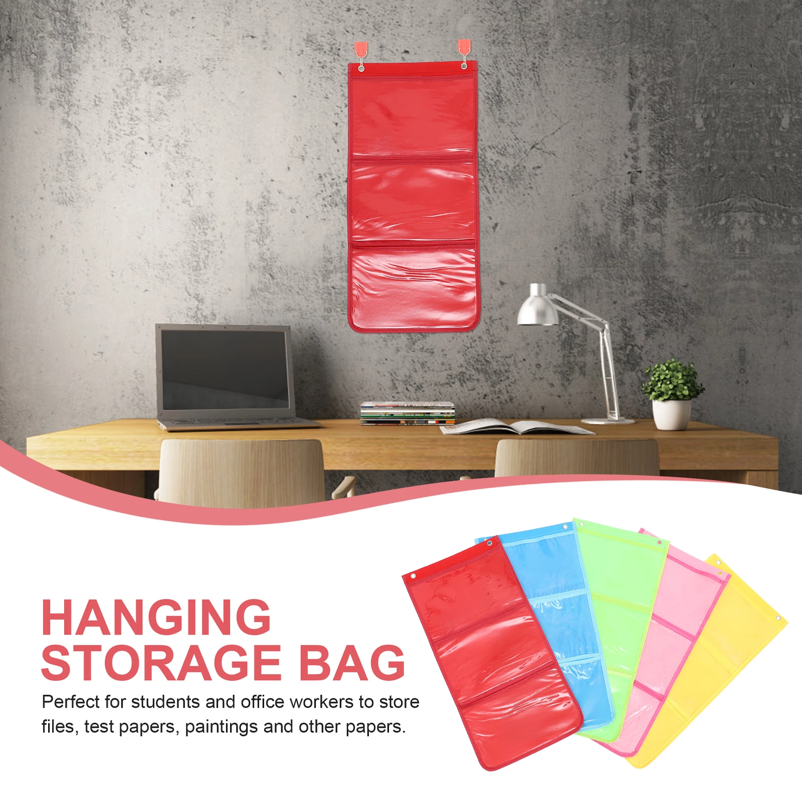 

5pcs A4 Transparent Painting Storage Bag Hanging Wall Organizer Felt Material Kids Art Display Classroom Use Yellow Red Green