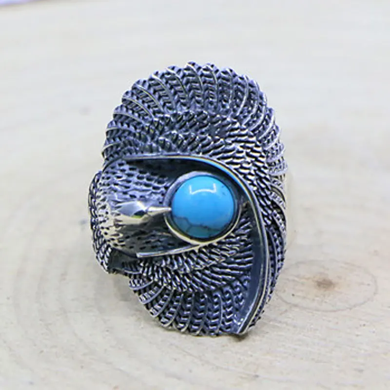 

Gentleman Style 925 Sterling Silver Turquoise Eagle Ring Vintage Personality Trendy Index Finger Thai Silver Ring