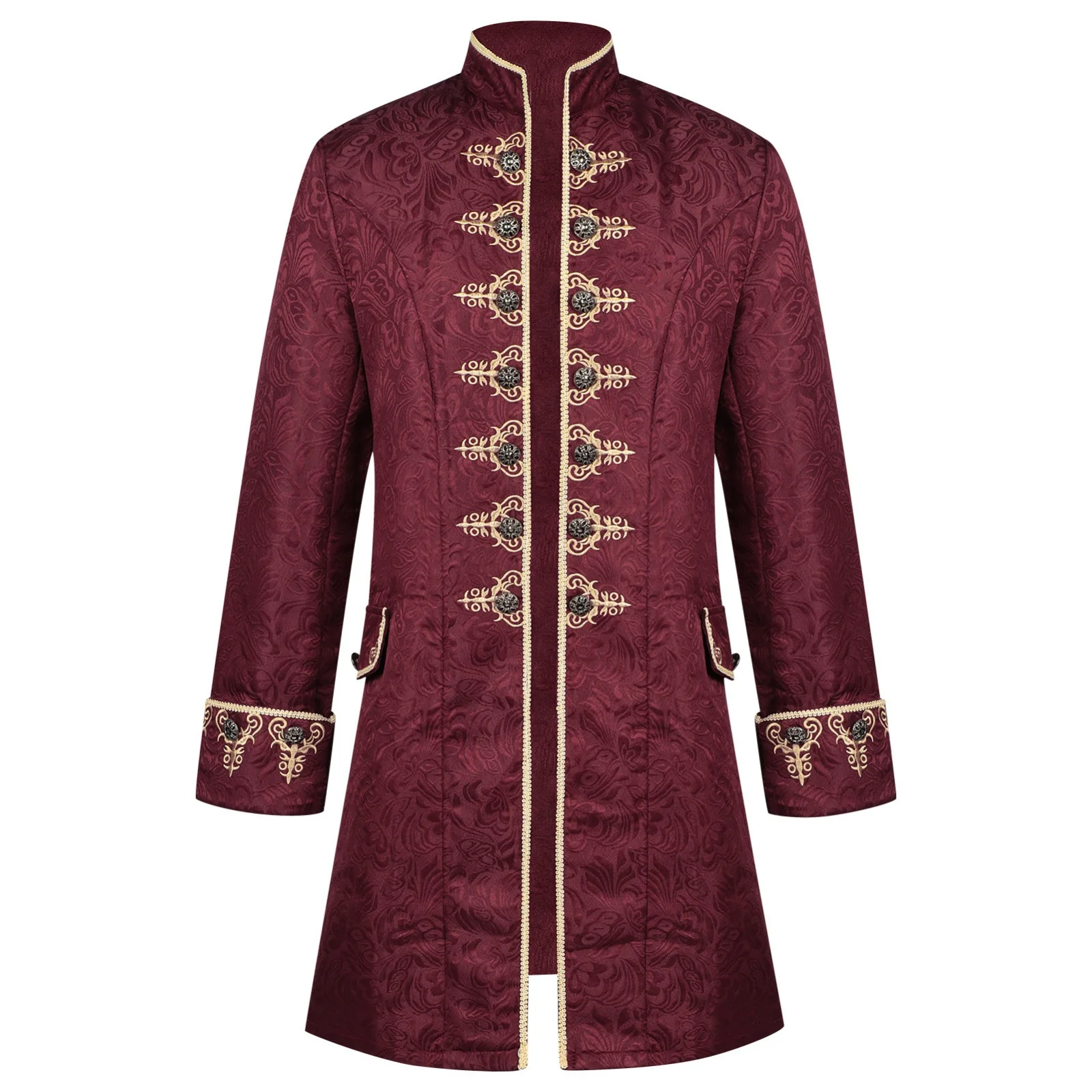 

Men's Medieval Frock Coat Stand Collar Open Front Rococo King's Renaissance Victorian Outfit Halloween Cosplay Costume