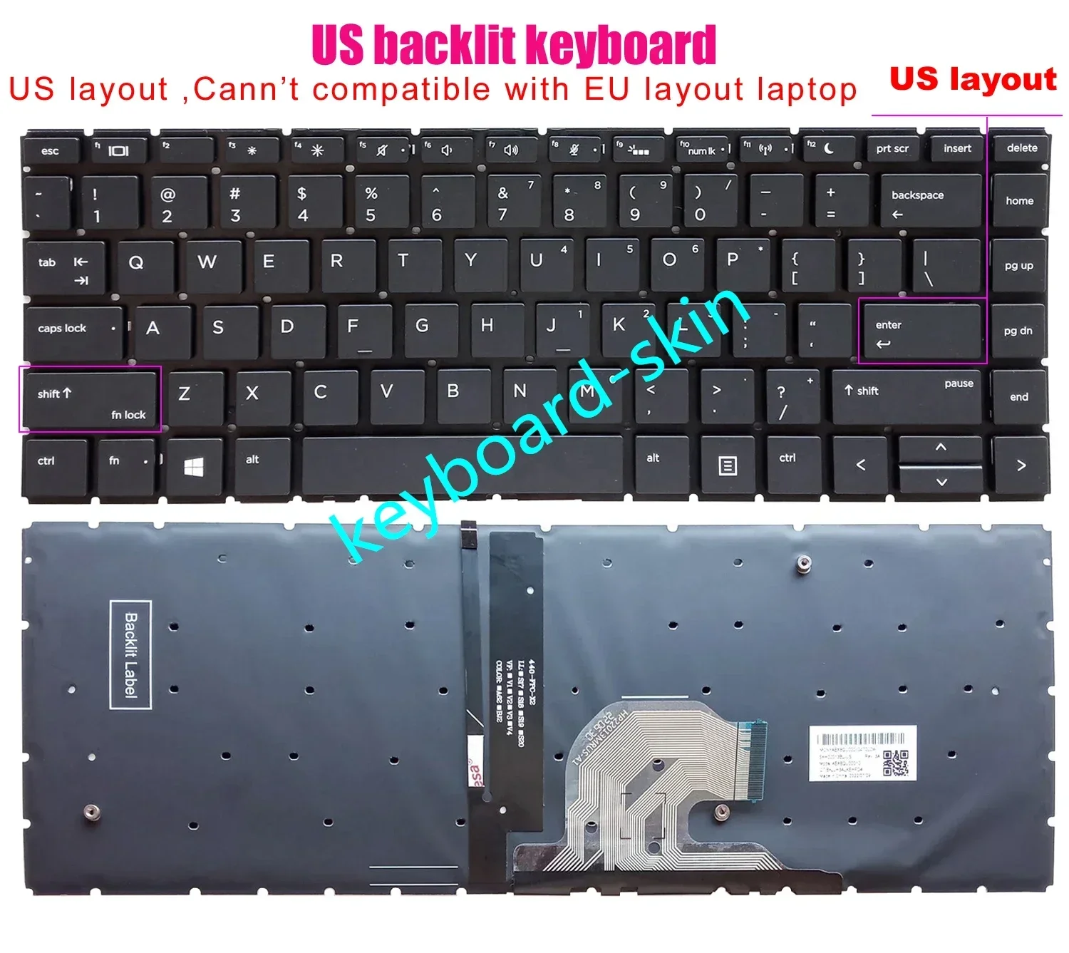 

New US with-backlit keyboard for HP ProBook 440 G6 G7,445 445R G6 G7,zhan 66 pro 14 G2 G3 HSN-Q15C HSN-Q17C HSN-Q21C HSN-Q24C