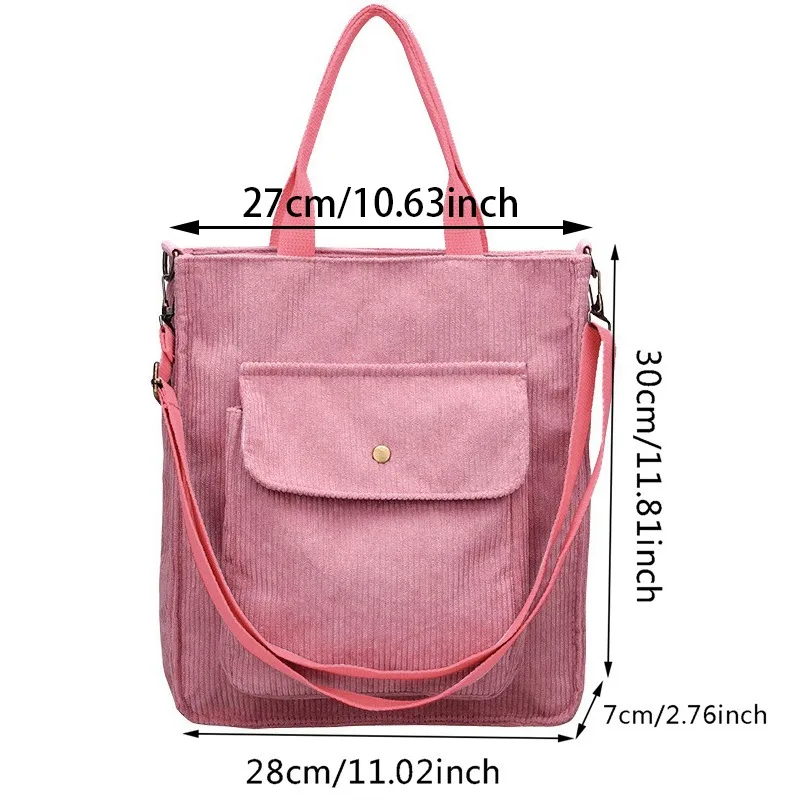 Corduroy Bag For Women 2023 Shopper Bag Designer Handbag Autumn And Winter Girls Student Bookbag Female Canvas Shoulder Bag images - 6