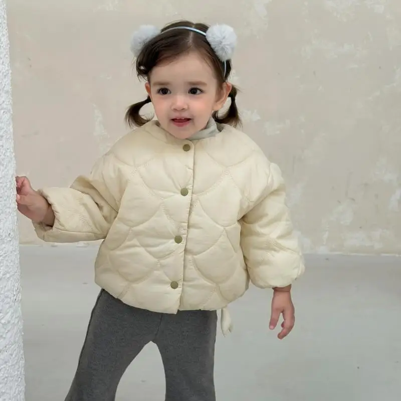 2026 Winter New Baby Girl Warm Coat Solid Girls Cotton Padded Jacket Infant Quilted Cotton Coat Toddler Clothes
