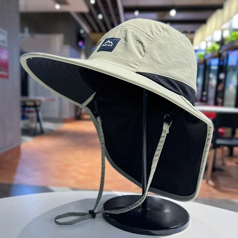 Unisex Sommer-Sonnenhüte mit breiter Krempe, wasserdicht, schnell trocknend, Panama-Stil, Outdoor-Visor, Bucket Hats, atmungsaktives Mesh, Sonnenhut mit Nackenschutz – Detail 13