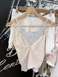 Sweet Women Pink Tank Top 2024 Fashion Summer Ladies V-neck Light Pink Love Print Small Suspenders Female Crop Top