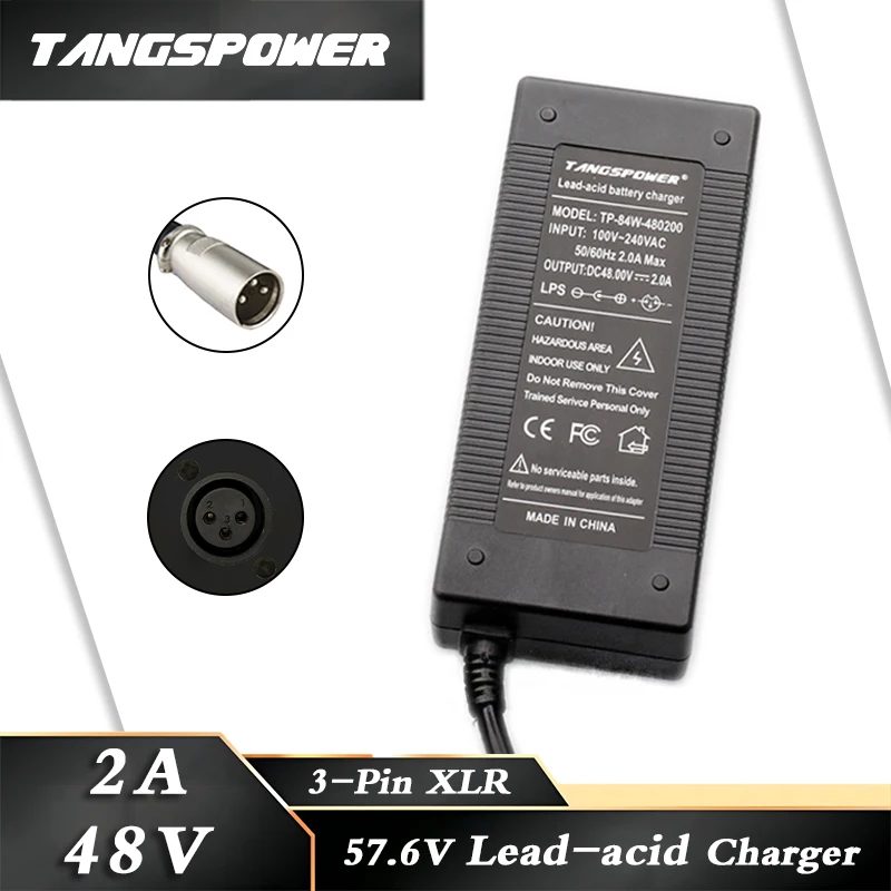 

48V 2A Lead-acid Battery Charger For 57.6V Lead Acid Battery Pack Fast Charging 3-Pin XLR Plug Power Tool Charger High quality