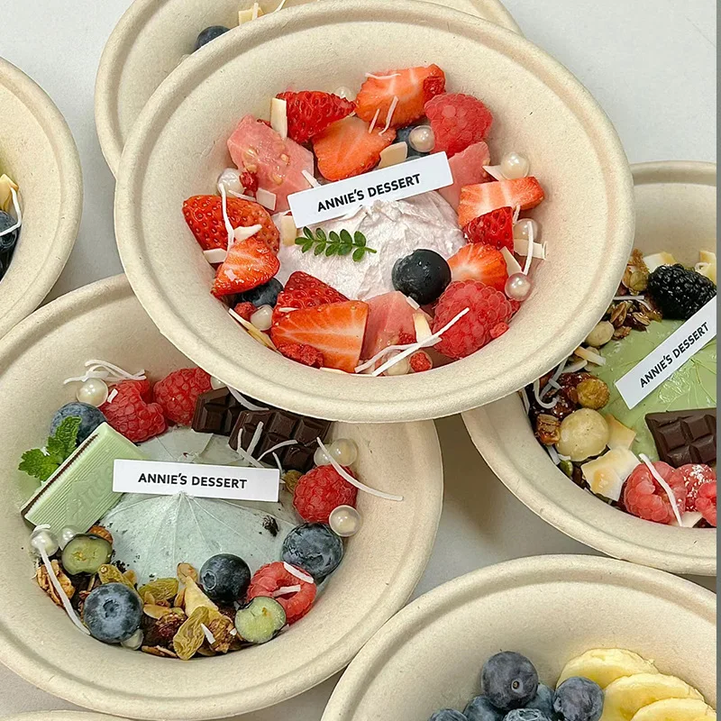 50pcs Disposable Paper Bowls Degradable Cold Brew Yogurt Bowl Dessert Fruit Salads Ice Cream Bento Container Food Packing Box