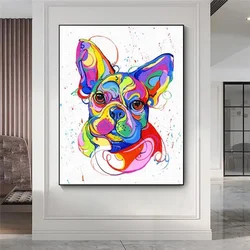 Wall Art Canvas Painting Colorful Animals Picture Oil Print French Bulldog Living Room Home Decor No Frame