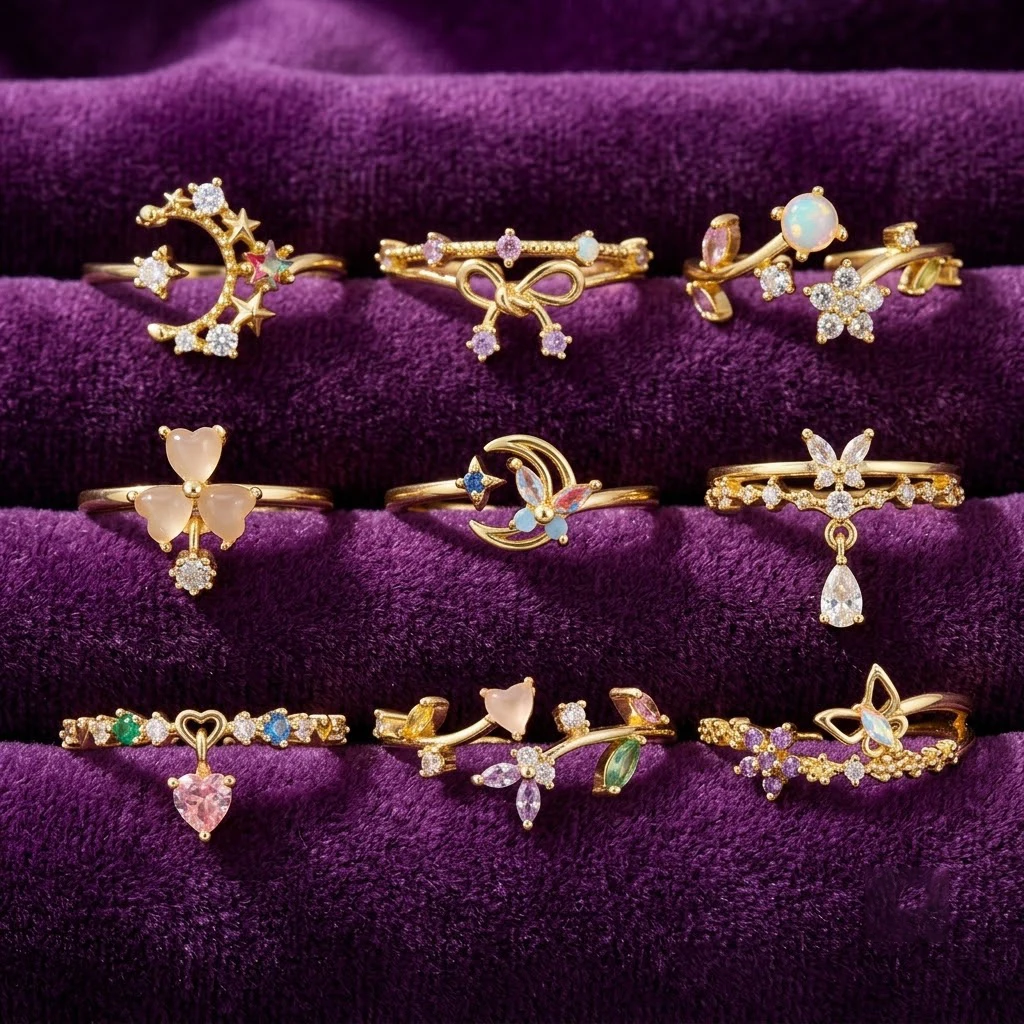 New ins Cute Colorful Zircon Flower Ring For Women Girl Fashion Vintage Zircon Adjustable Rings Jewelry Gift