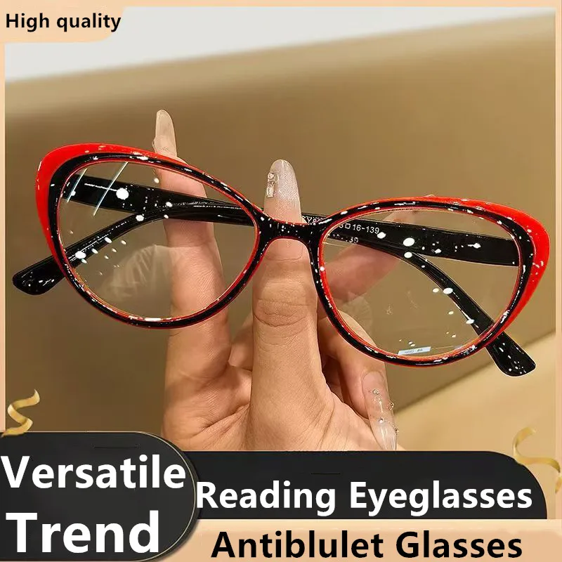 2025New امرأة نظارات للقراءة عالية الجودة المضادة للبلط ، نظارات ، موضة تنوعا الرجعية عين القط الربيع المفصلي القراء