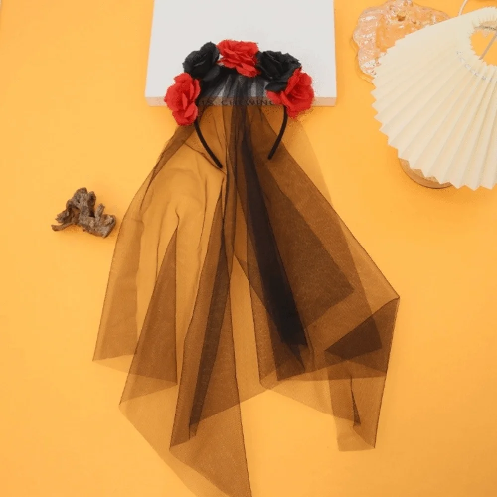 

Аксессуары для волос, повязка для волос с черепом черной розы, кружевная повязка на голову в готическом стиле на Хэллоуин, гирлянда из искусственной розы, головной убор для косплея, вечерние