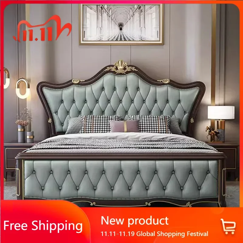 

Queen Headboard Double Bed Wooden Nordic King Size Living Room Double Bed Princess Modern Letto Matrimoniale Bedroom Furniture