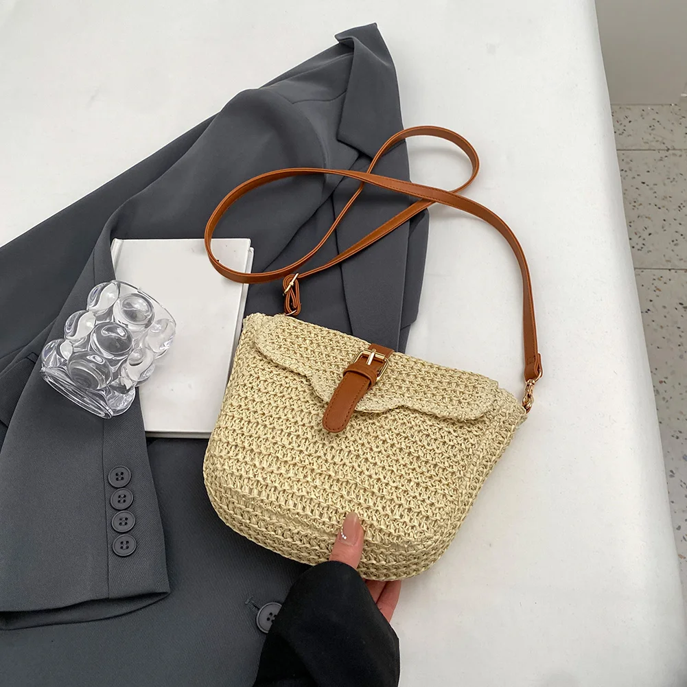 

Summer Woven Beach Bag Fashion Women Crossbody Bags Handmade Paper Rope Simple Adjustable Straps Mobile Phone Bag