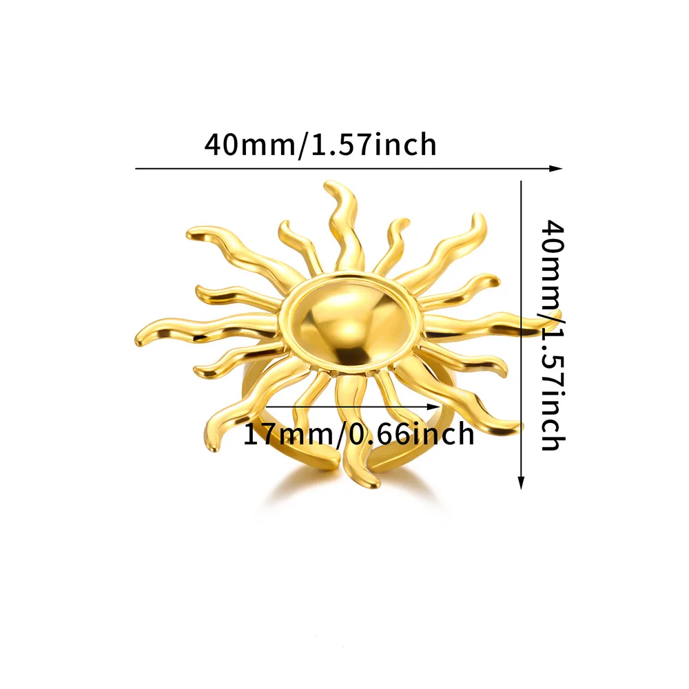 Gold Color Exaggerated Sun Rings For Women Goddess Stainless Steel Bague Jewelry Fashion Anniversary Party Lucky Anillos Gifts
