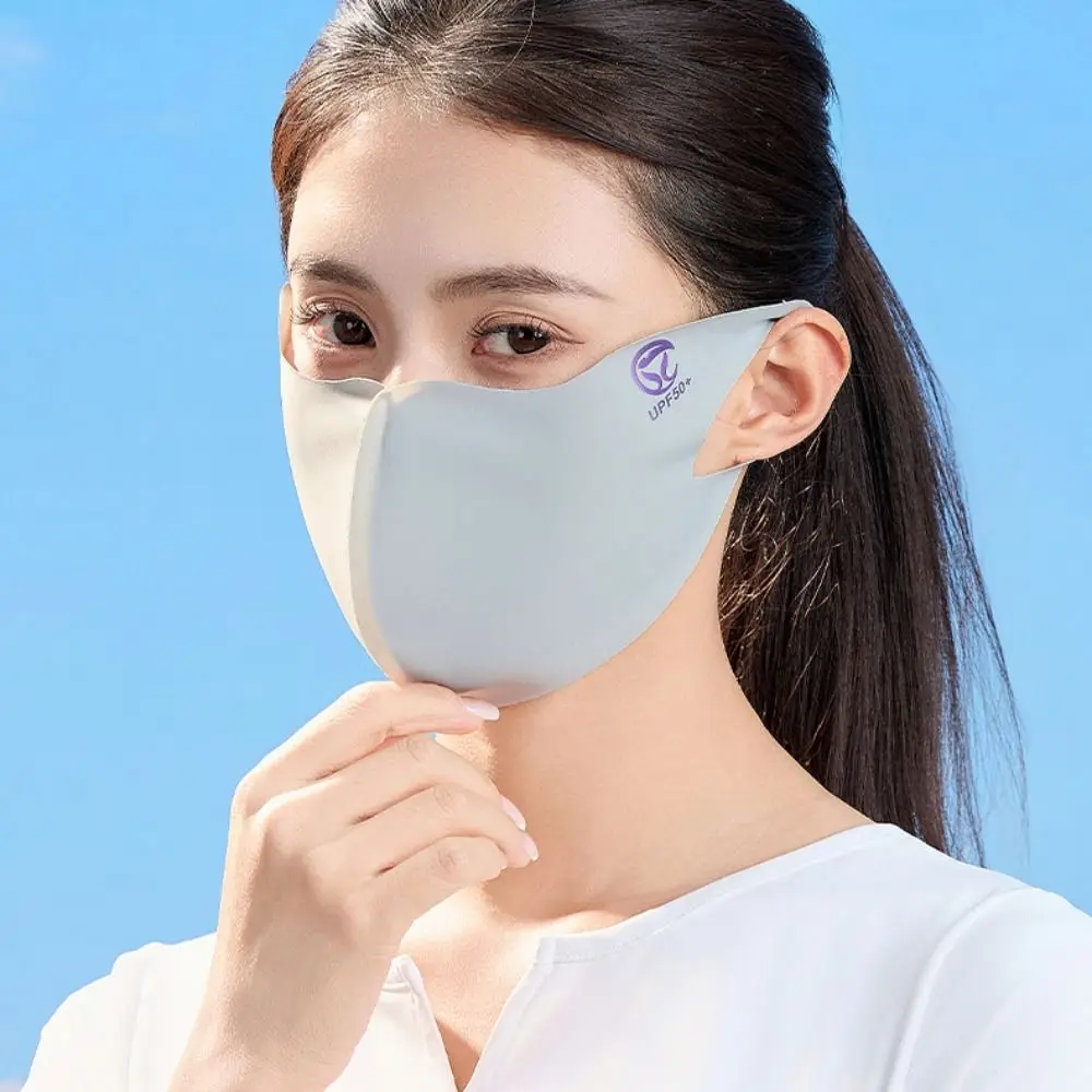 Summer Solid Color Ice Silk  Sunscreen Mask Breathable Thin Sun Protection Face Cover Outdoor Travel Sports Face Shield