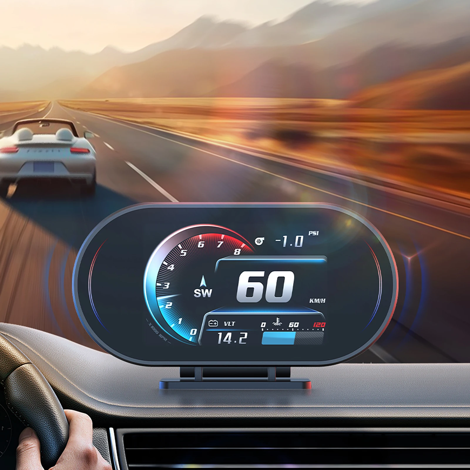 Car HUD OBD2+GPS Dual Mode Digital Dashboard LCD Display Speed RPM Water Temperature Voltage Fuel Consumption RGB Ambient Light