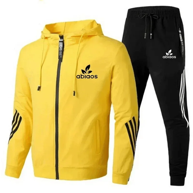 Podzim nový móda pánské oblečení ležérní sada fitka fitness jogging sportovní oblečení sada pánské na zip s kapucí sweatshirt+pants 2-dílný sada