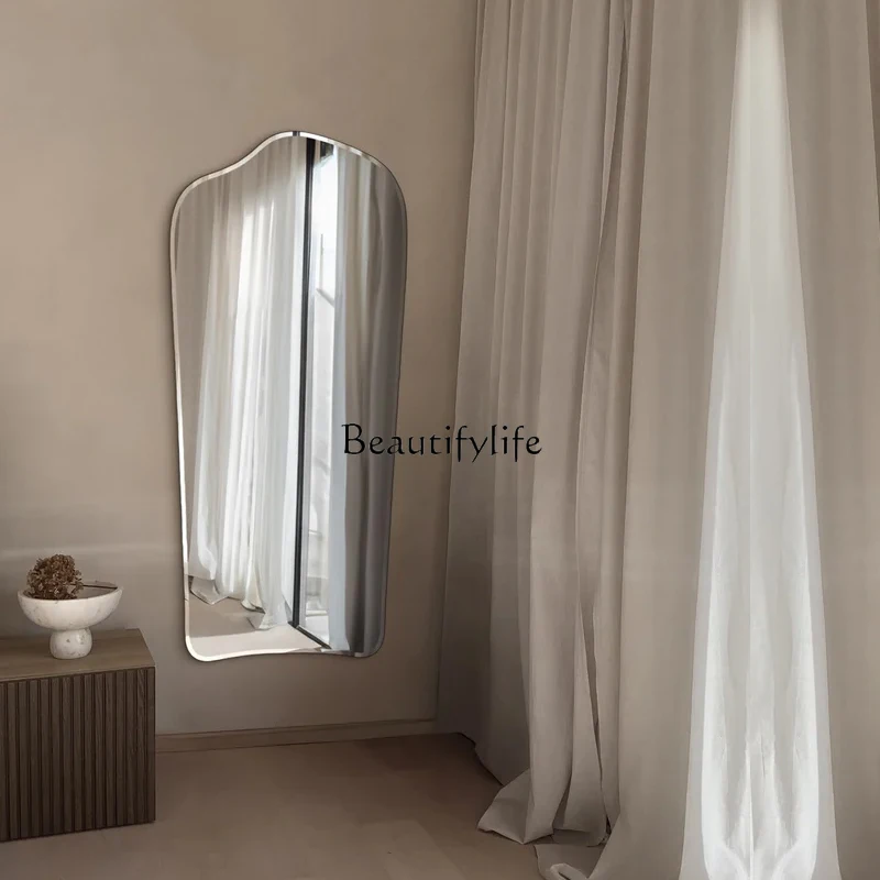 

*Italian full-body floor mirror, modern simple borderless special-shaped fitting mirror