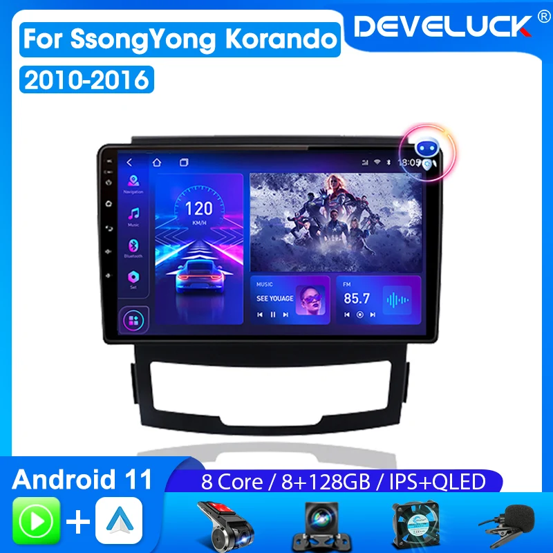 

Develuck 2 Din Android 11 for SsangYong Korando 3 Actyon 2 2010-2013 Car Radio Multimedia Player Carplay Stereo DVD Head Unit