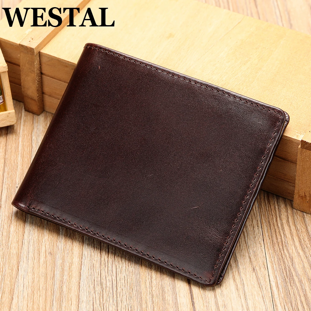 

WESTAL Slim Men's Leather Wallets with Cash Compartments Short Wallet for Card Holders Purses Men Clucth Wallet 9061