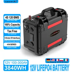 12V 100Ah LiFePO4 Battery Portable Rechargeable Battery Packs with Smart BMS for Outdoor Power Supply Free Charger Included