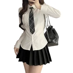 JK Tops Women Shirt Daily School Non Strech Sexy Slim Fit Solid Color Spring Tops White Autumn Blouses Comfortable
