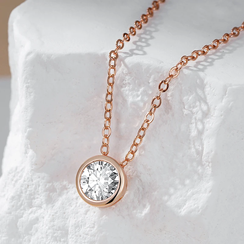 Kinel Fashion Natural Zircon Pendant Necklace For Women Simple 585 Rose Gold Color Round Charms High Quality Daily Fine Jewelry