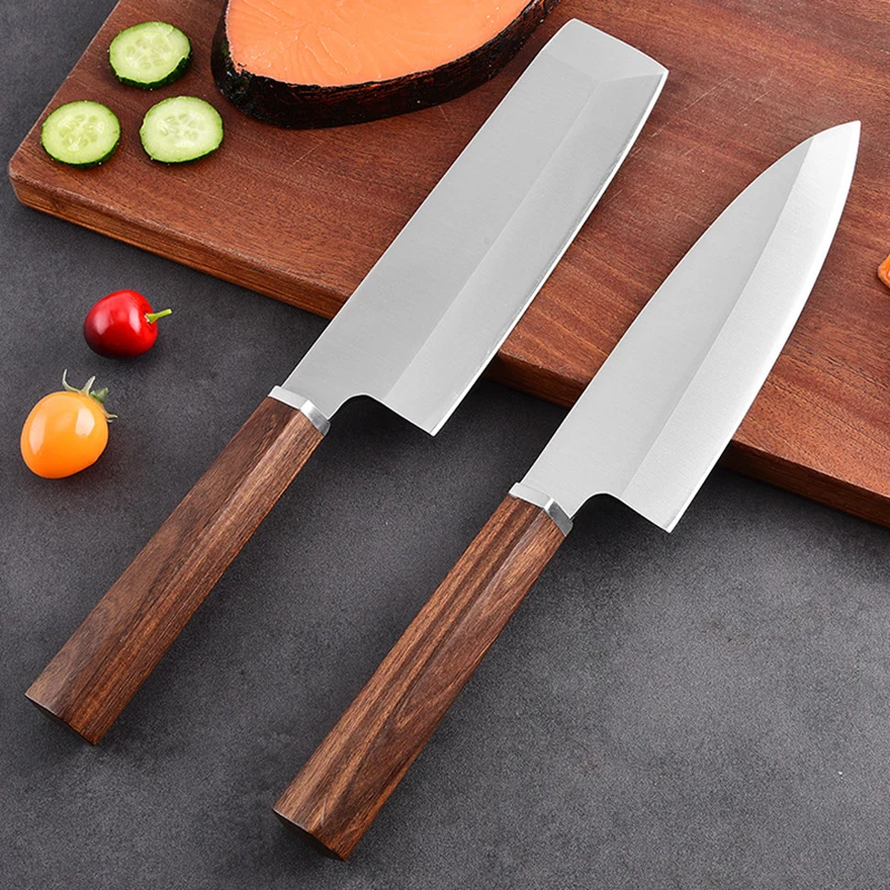 Cuchillo Deba de 7 pulgadas con hoja de un solo filo, mango de madera, cuchillo de chef para cortar verduras, cuchillo para sashimi, hecho a mano, forjado, cuchillo de cocina Usuba