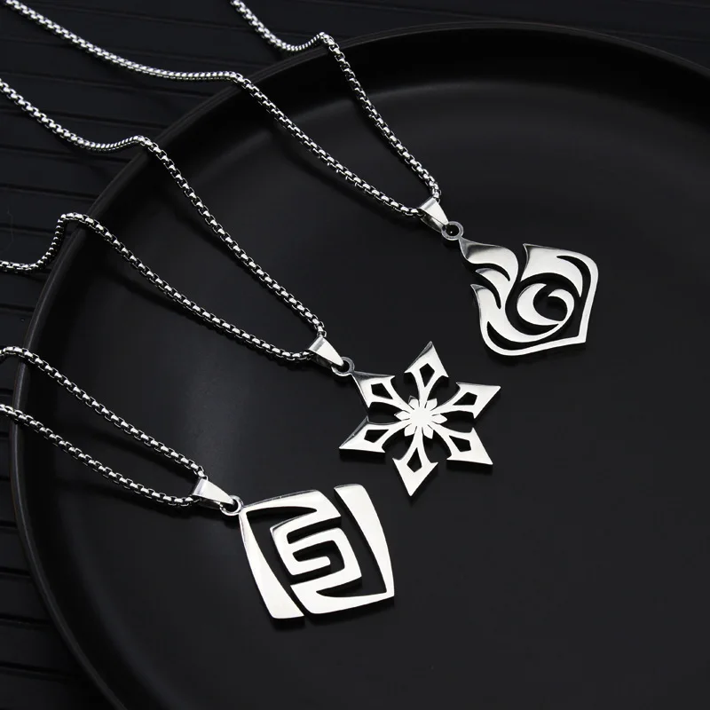 Impact Titanium Pendant Necklaces Element Pyro Hydro Anemo Electro Dengro Cyro Geo Hutao Boo Jewelry For Players Fans