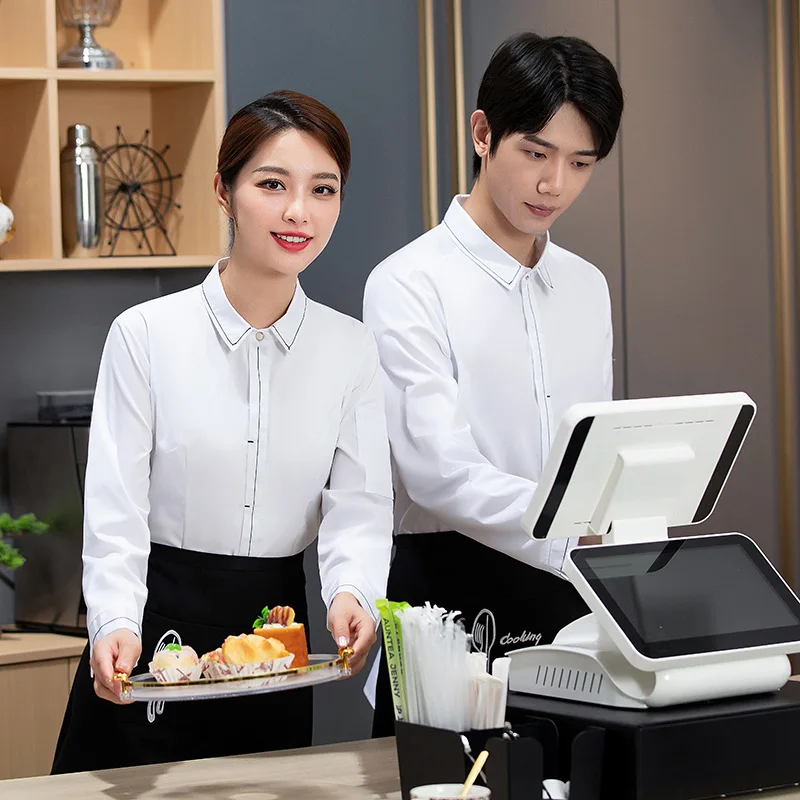 Western Restaurant Waiter Shirt Autumn Coffee Shop Work Uniform Catering Milk Tea Shop Cake Shop Employee Long Sleeve Uniform