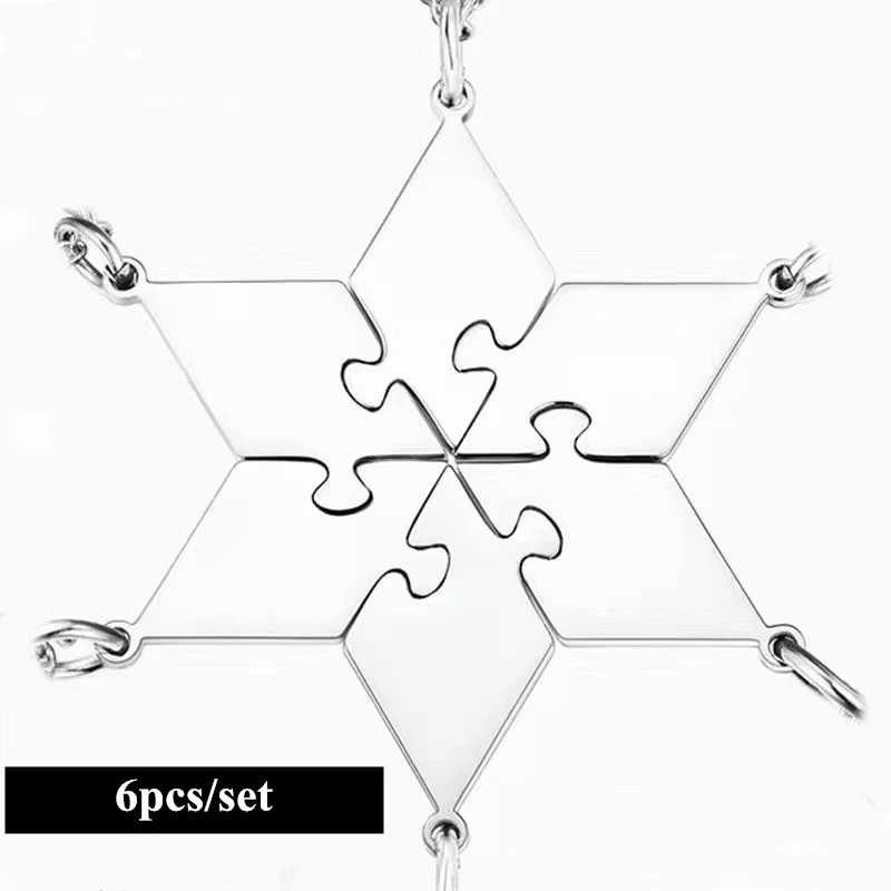 6-piece Best Friend Keychain Hexagon Letter Pendant Bff Choker Fashion Men And Women Friendship Key ring Jewelry Accessories