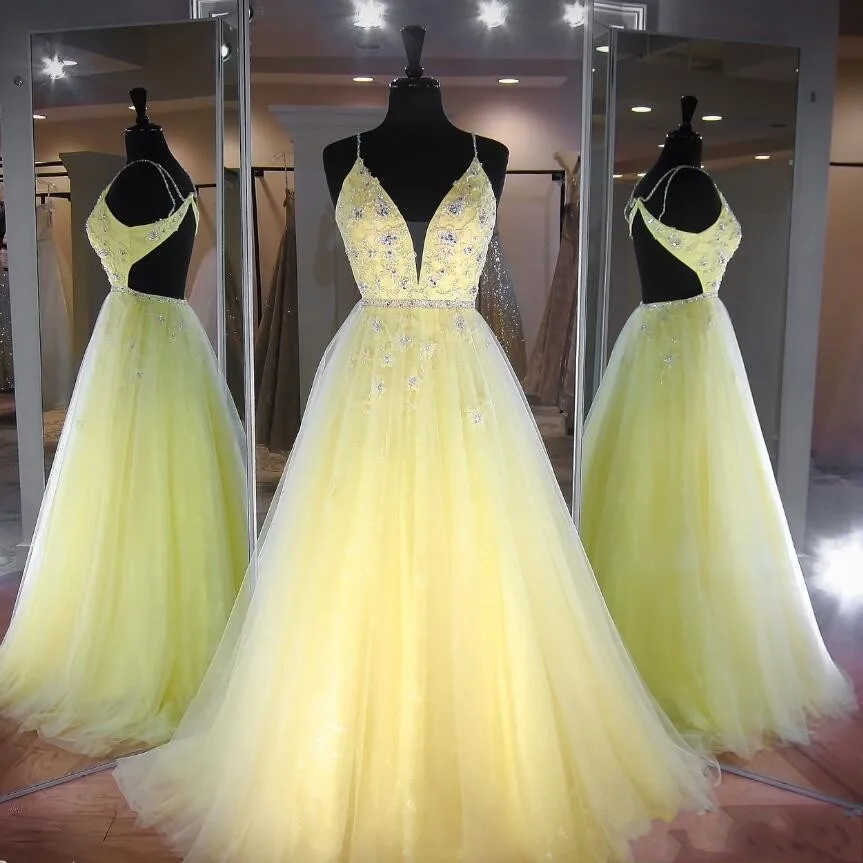 

ANGELSBRIDEP Yellow Quinceanera Dresses Sweet 15 Party Ball Gown Beads Sequins Spaghetti Straps Backless Long Debutante Gowns