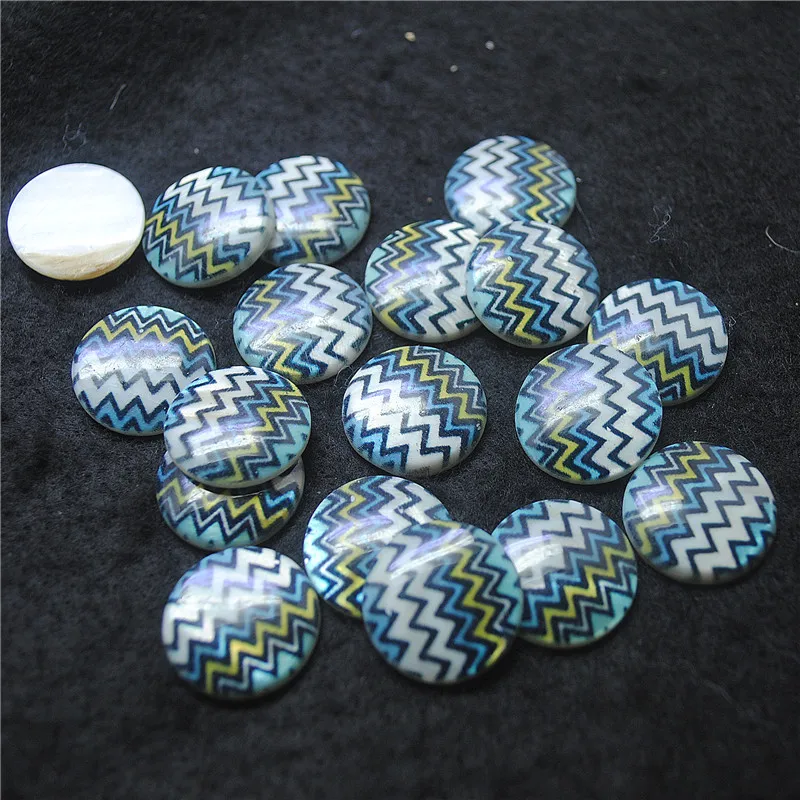 25PCS Natural Shell Cabochons Round Shape Size 19MM With Print Drawing Loose DIY Jewelry Beads Mother Of Pearl Whole