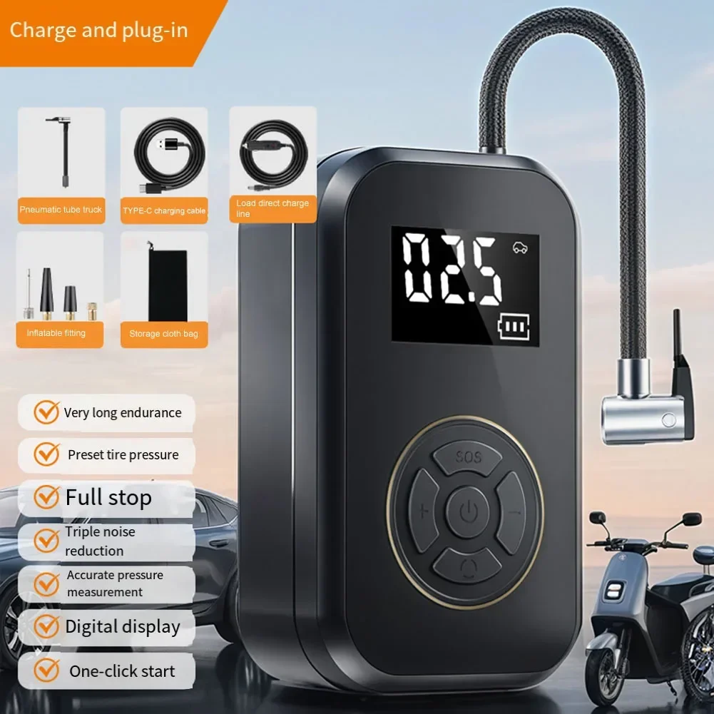 

Fast Inflating Portable Tire Pump for Vehicles and Sports Equipment Precise Pressure Control with Auto Shut Off