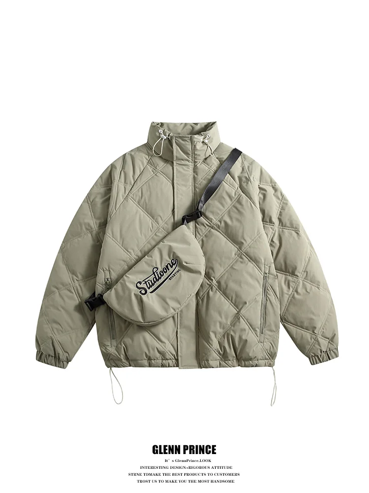 

GPstudio Японская ретро-куртка с воротником-стойкой и стразами, мужская пуховая куртка, зимняя теплая верхняя одежда, белый пуховик