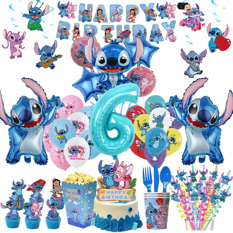 Disney Lilo Stitch Birthday Party Decorations Stitch Disposable Tableware Baby Shower Balloons Banner Cups Kids Party Supplies