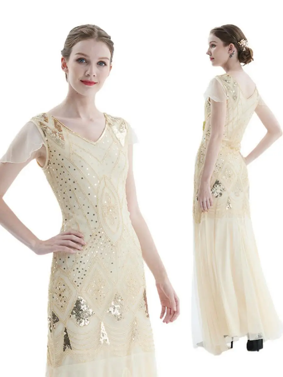 

Hand Embroidered Sequin Dr 920s Sle Evening Gown Long Evening Dr Sparkling Sequin Women's Dr Faionable Retro Sle