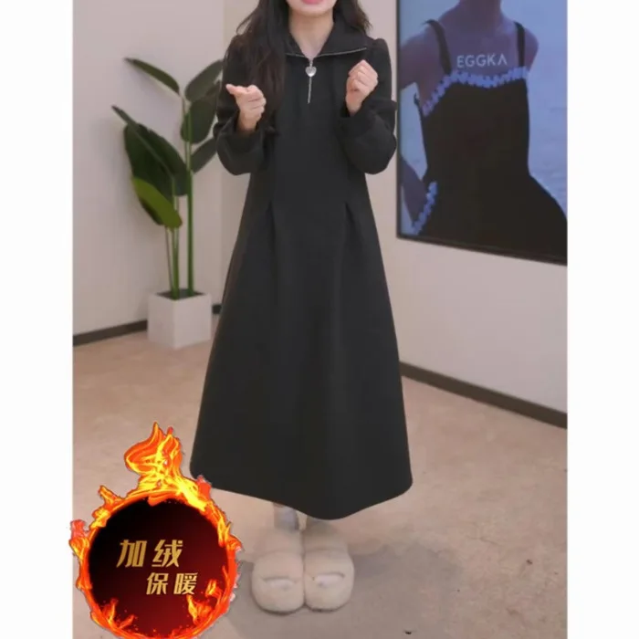 Kleider Damenkleid für Mädchen, Herbst, Samt, Patchwork, bestickt, Stehkragen, Bund, langärmelig, künstlerisch, exquisiter Empfang