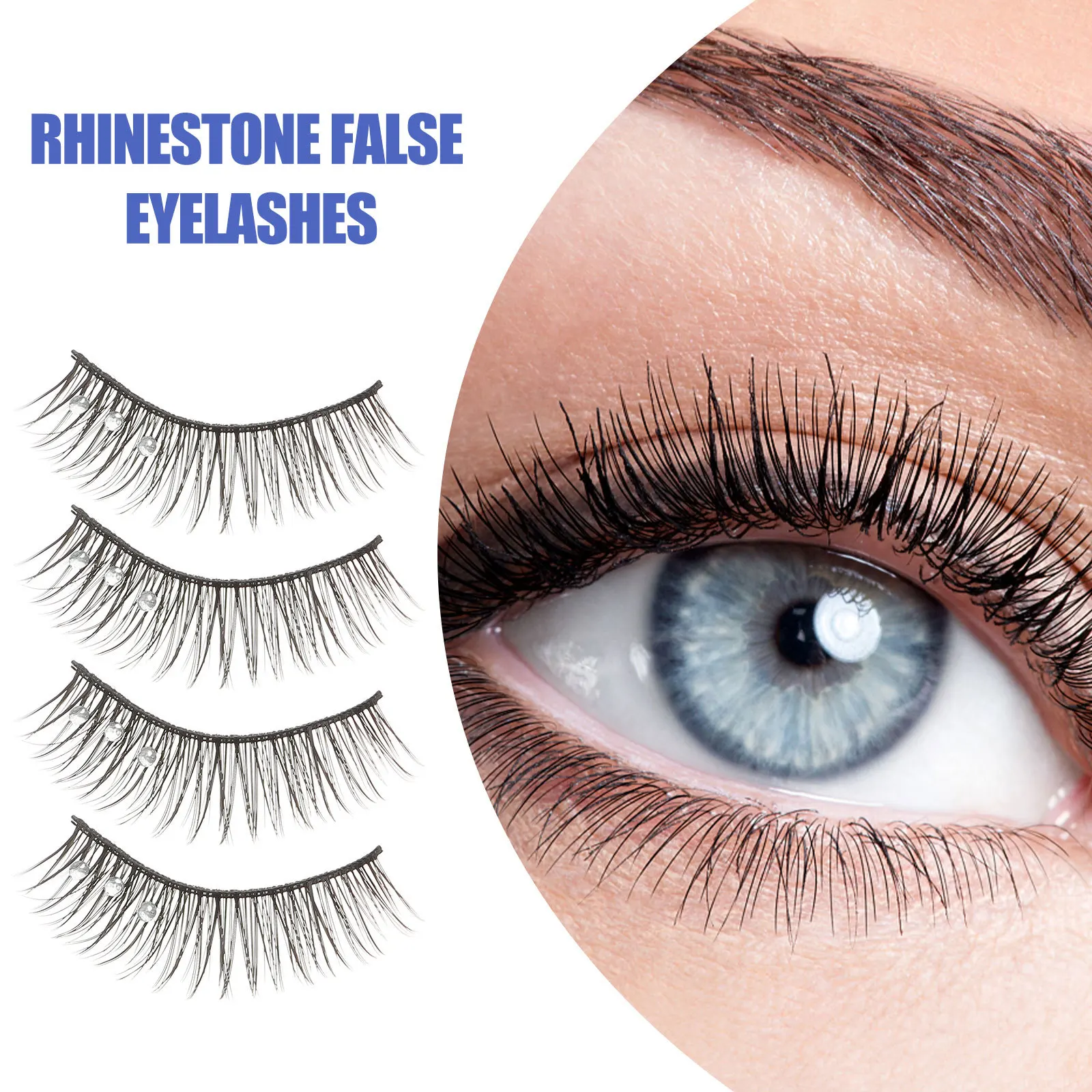 5 pares de cílios postiços de strass, extensões de cílios postiços de aparência natural, longos e grossos, para mulheres, festa diária