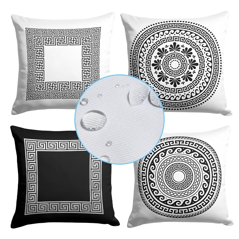 Black and White Soft Cushion Cover Waterproof Pillowcase Room Decor Sofa Seat Bohemian Style Creative Outdoor Pillowslip 45x45cm