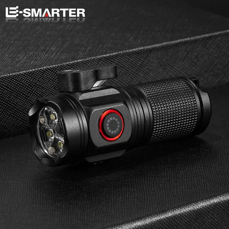 4*XHP LED Flashlight Mini Adventure Compass Torch 2000LM Portable Strong Lamp with Tail Magnet Pen Clip and Safety Belt Cutter